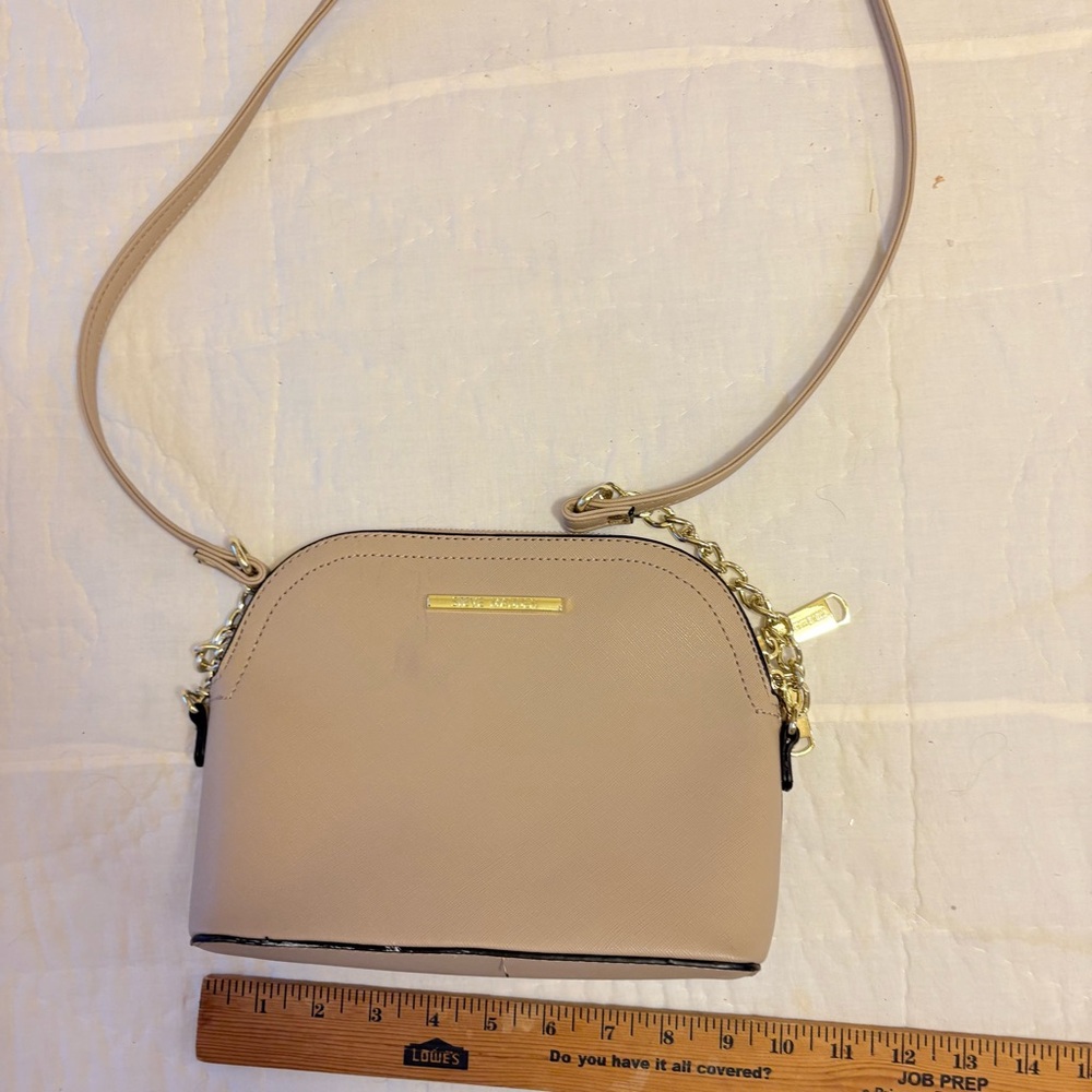 Steve Madden Dome Satchel Tan Crossbody with Gold Chain Detail